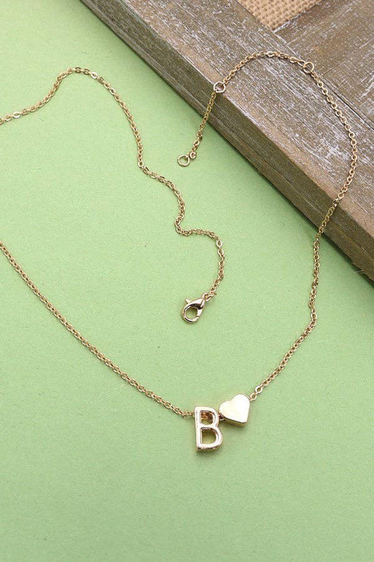 BRASS MONOGRAM INITIAL HEART CHARM NECKLACE - B