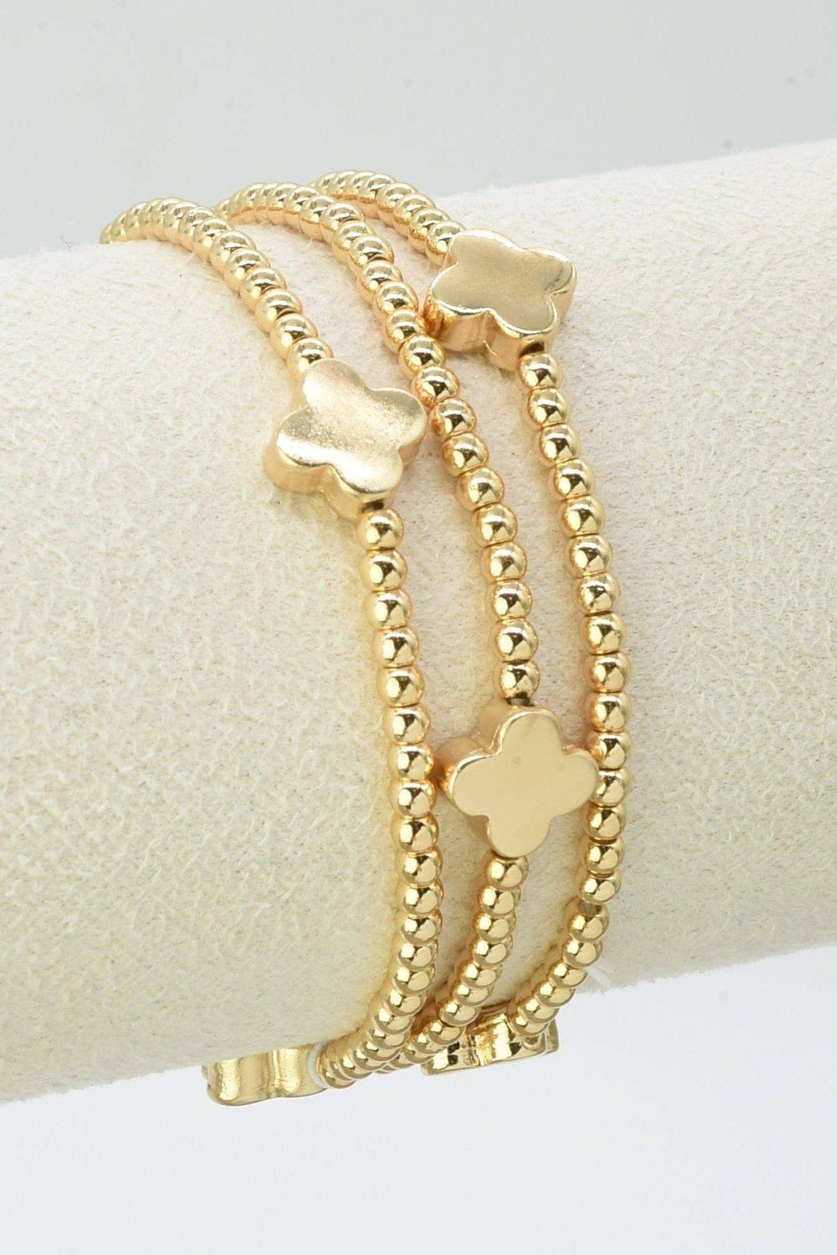 Gold Clover Beaded Stretch Bracelet Stack Set of 3