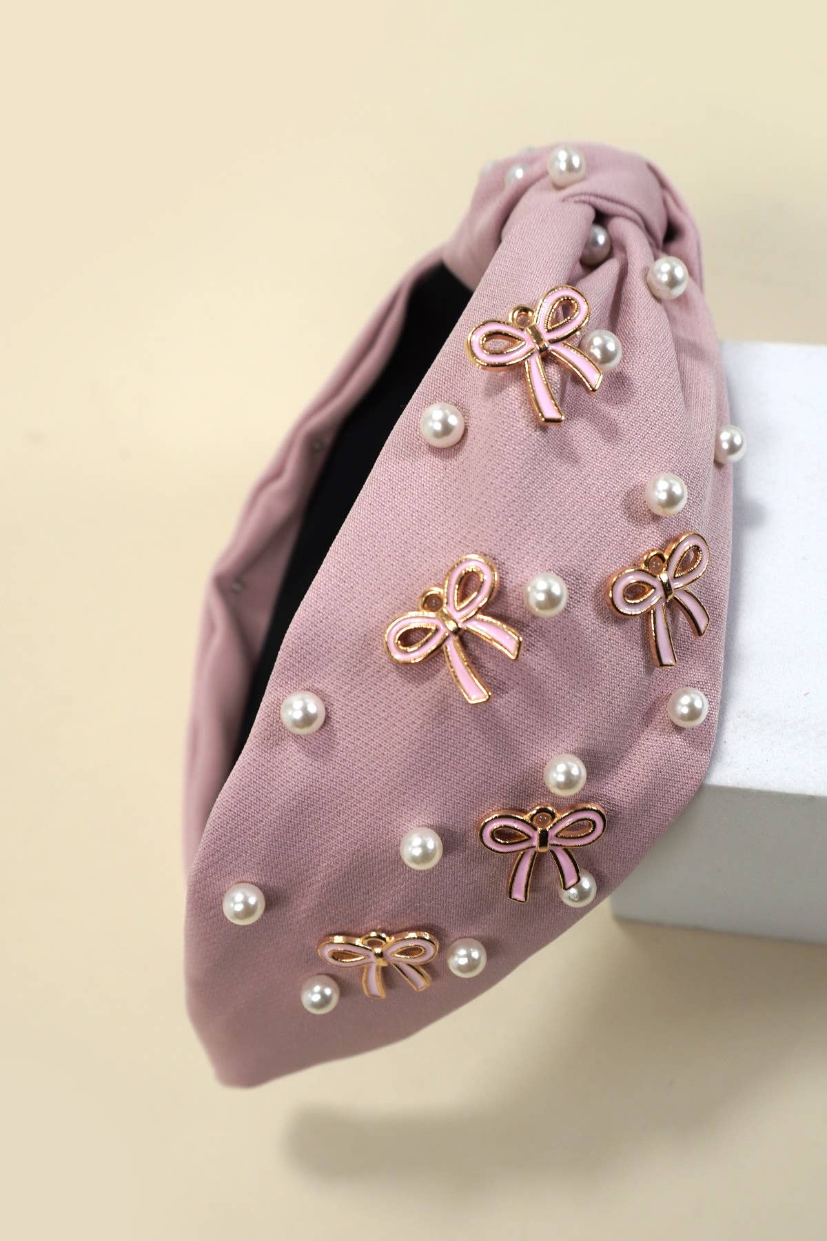 PEARL BOW HAIR BAND HEADBAND - Pink