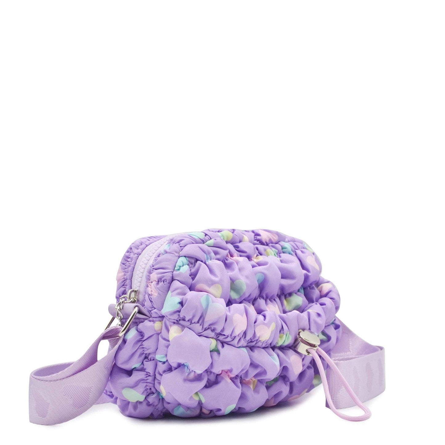 Quilted Scrunchies Printed Mini Drawstring Crossbody Bag: Light Aqua Heart Print Scrunch