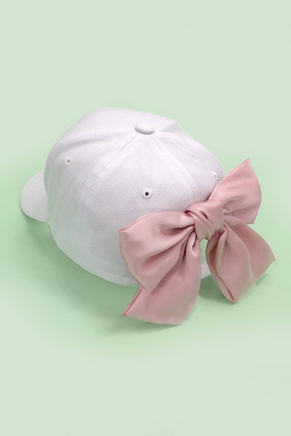 BIG BOW RIBBON BASEBALL HAT CAP - White