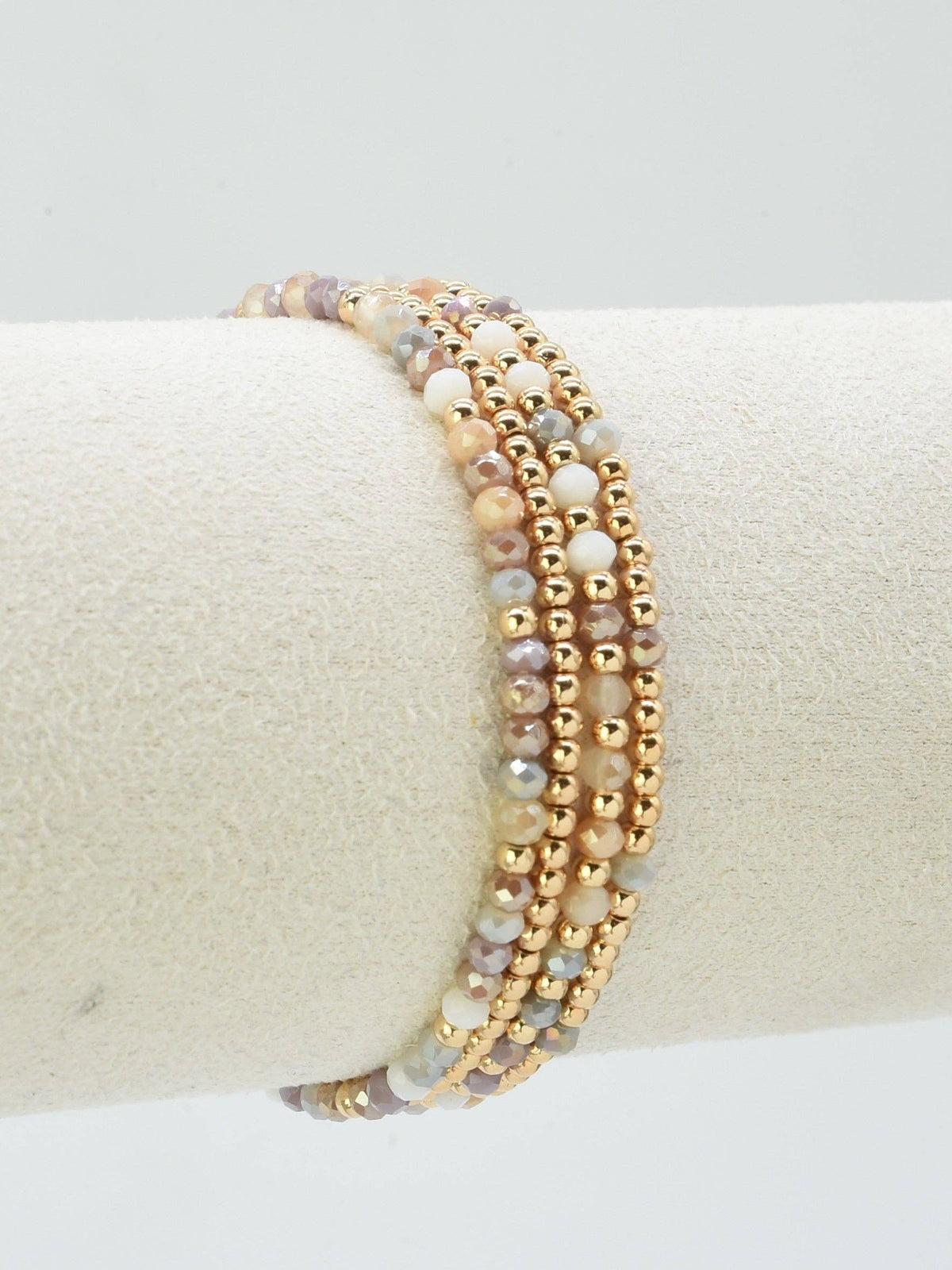 Neutral Multicolor & Gold Beaded Stretch Bracelet Stack Set of 4