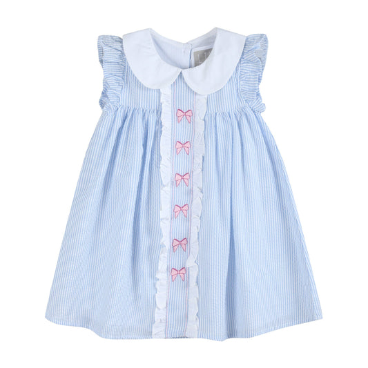 Blue and Pink Bow Ruffle Dress: 3-6M