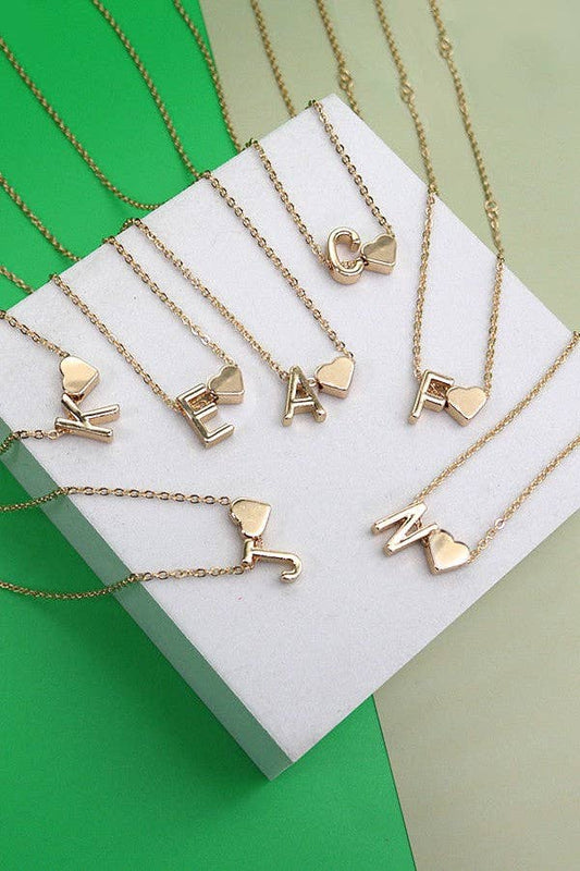 BRASS MONOGRAM INITIAL HEART CHARM NECKLACE - D
