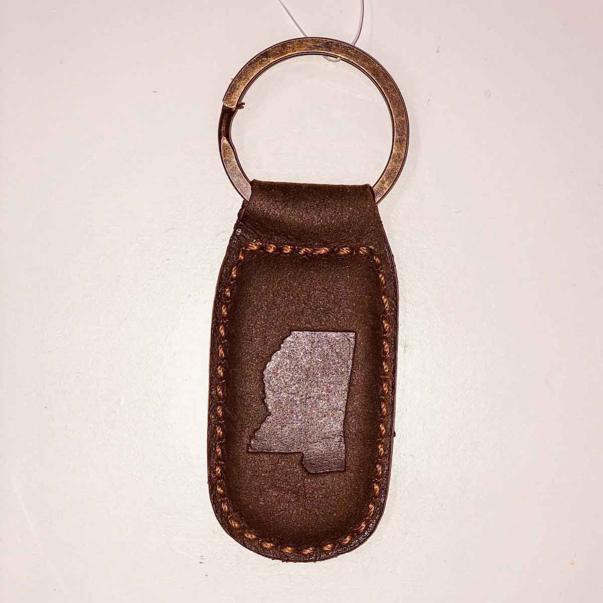 Mississippi Leather Embossed Keychain Dark Brown 1.35x2.55