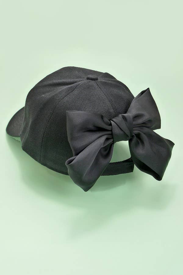 BIG BOW RIBBON BASEBALL HAT CAP - Black