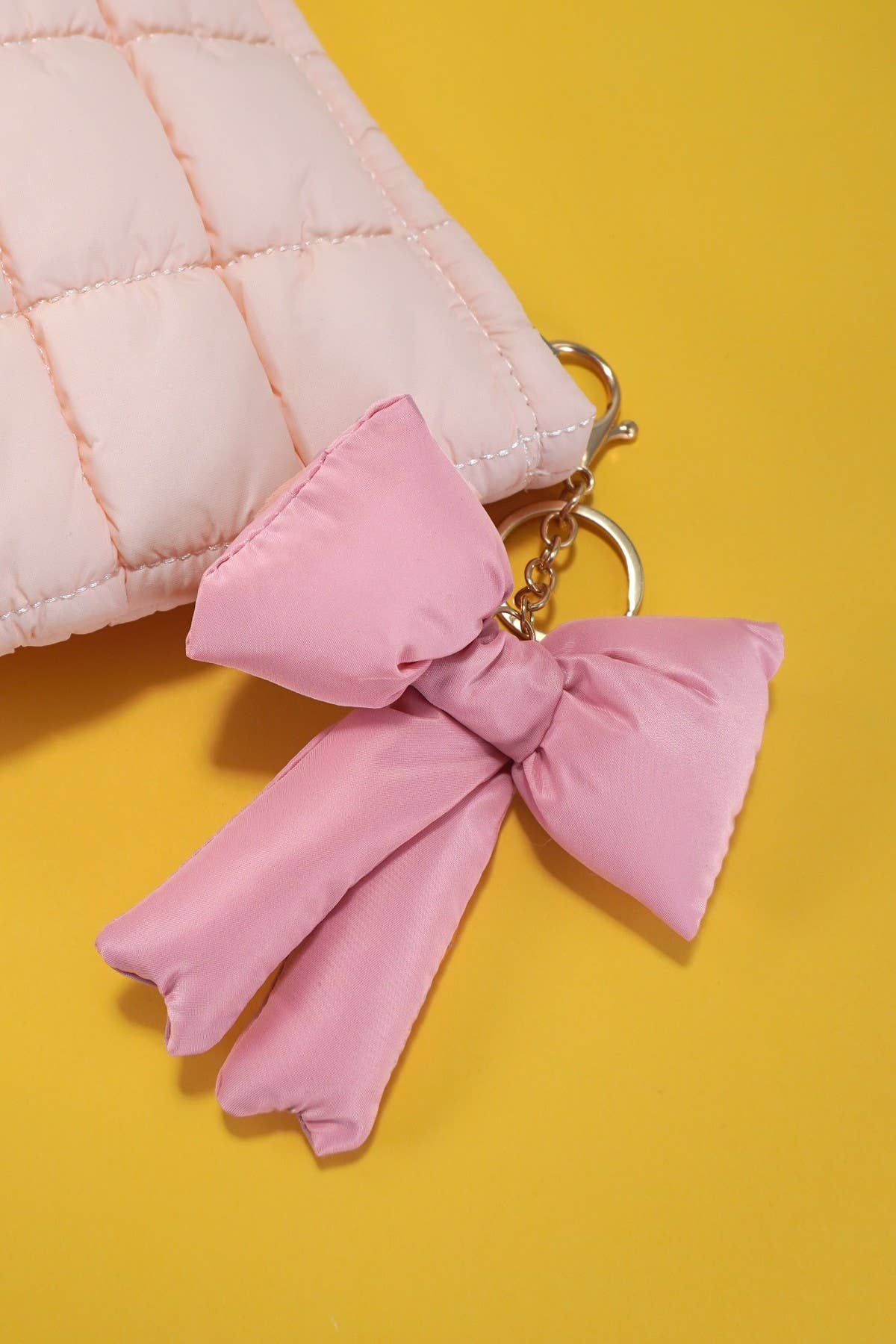TRENDING PUFFY BOW RIBBON BAG CHARM KEYCHAIN - Pink