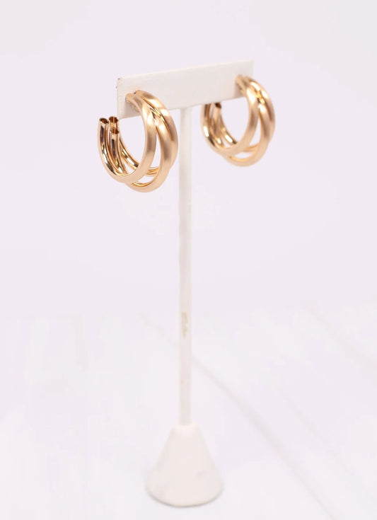 Dawn Tripple Row Hoop Earring Matte Gold