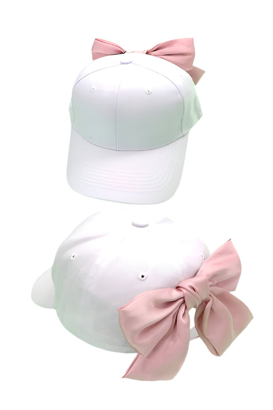 BIG BOW RIBBON BASEBALL HAT CAP - White