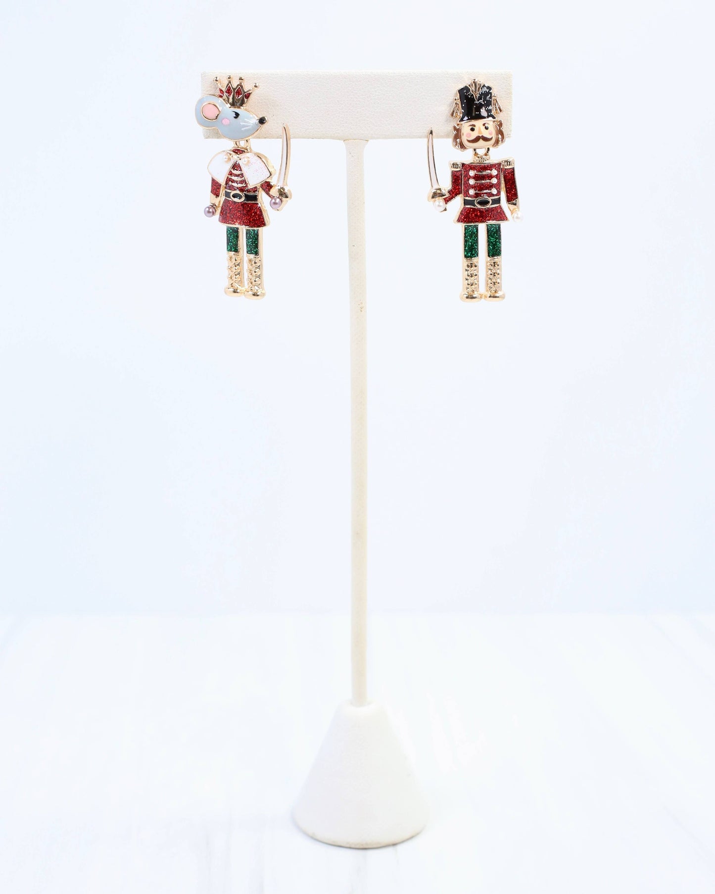 Caroline Hill Nutcracker King Earrings Red Glitter Enamel Christmas