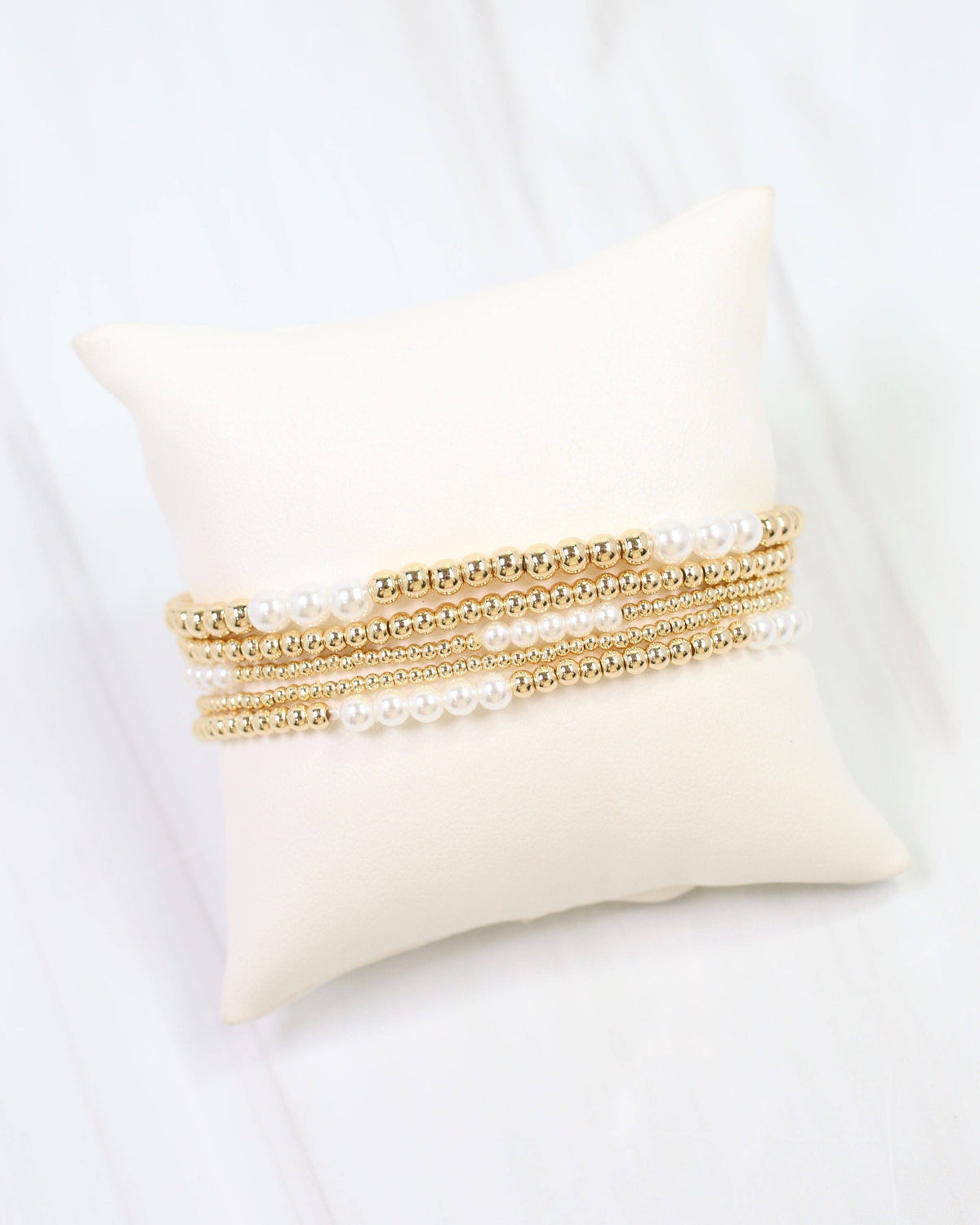 Caroline Hill Bartlesville Gold Pearl Beaded Bracelet Stack Set