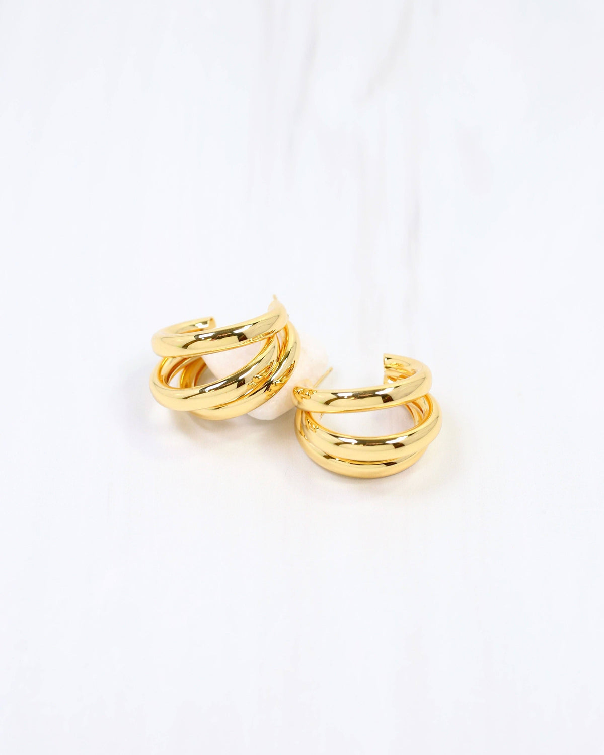 Caroline Hill Binghampton Triple Hoop Worn Gold Earrings