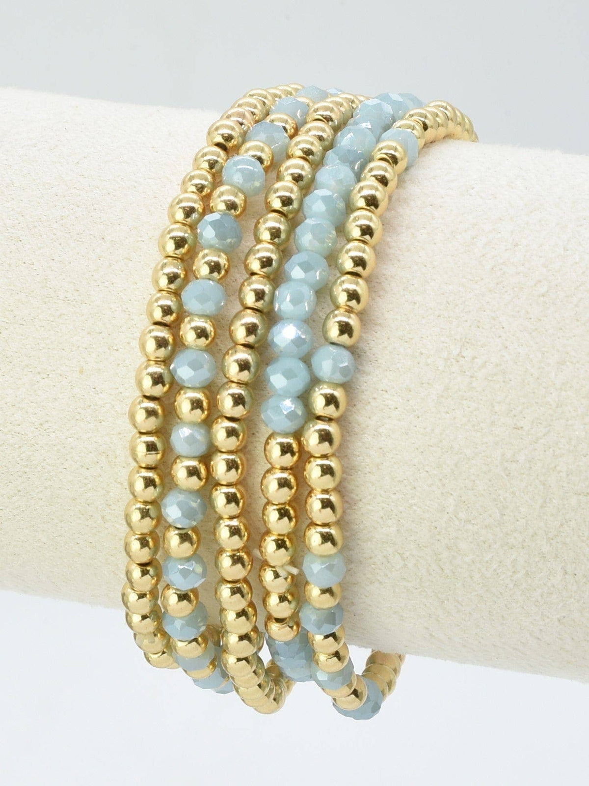 Sage Green & Gold Glass Beaded Stretch Bracelet Stack Set of 5