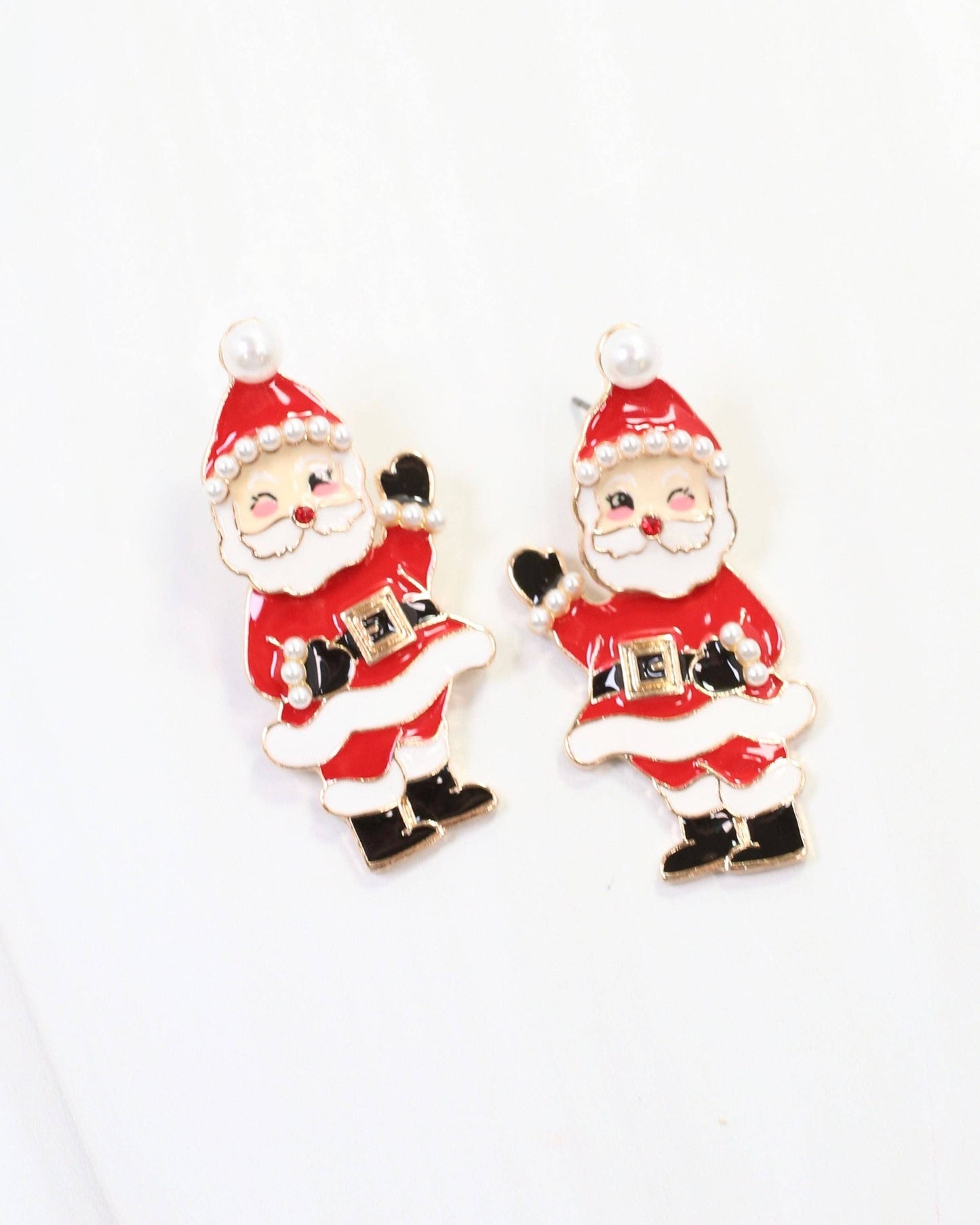 Caroline Hill Jingling Santa Dangle Earrings Red Enamel Christmas