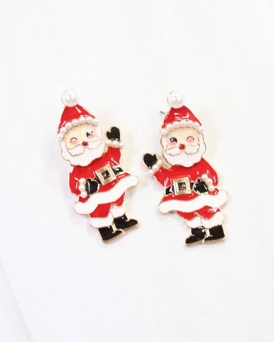 Caroline Hill Jingling Santa Dangle Earrings Red Enamel Christmas