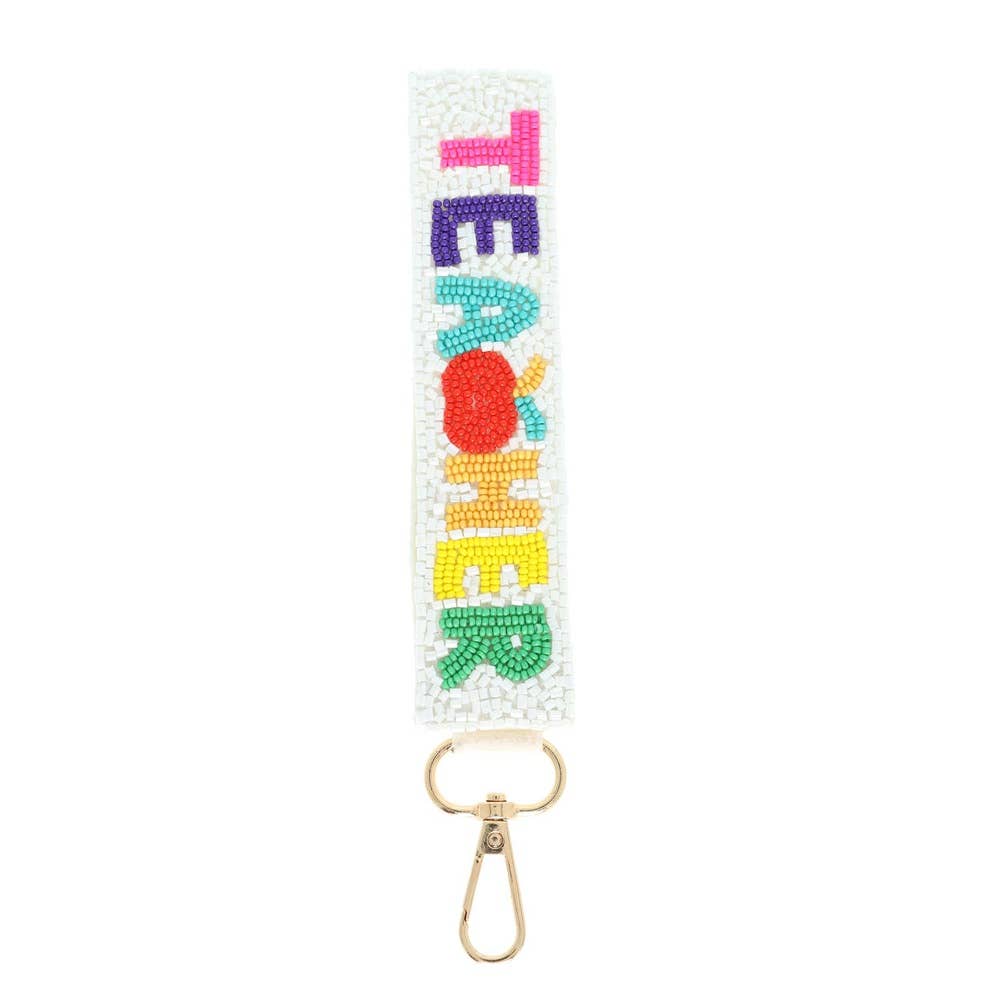 Teacher Long Strip Wristlet Lettering Beaded Keychain