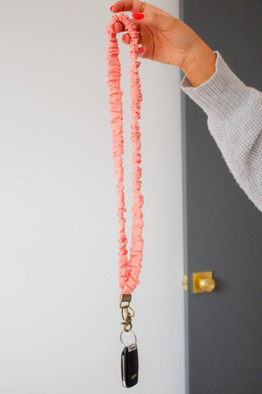 Andi Coral Gingham Stretch Lanyard
