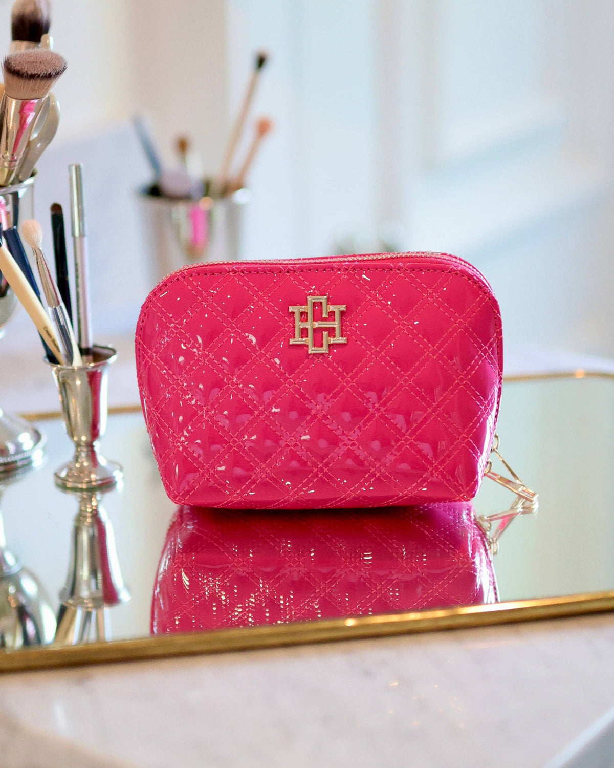 Caroline Hill Ibiza Hot Pink Patent Makeup Bag