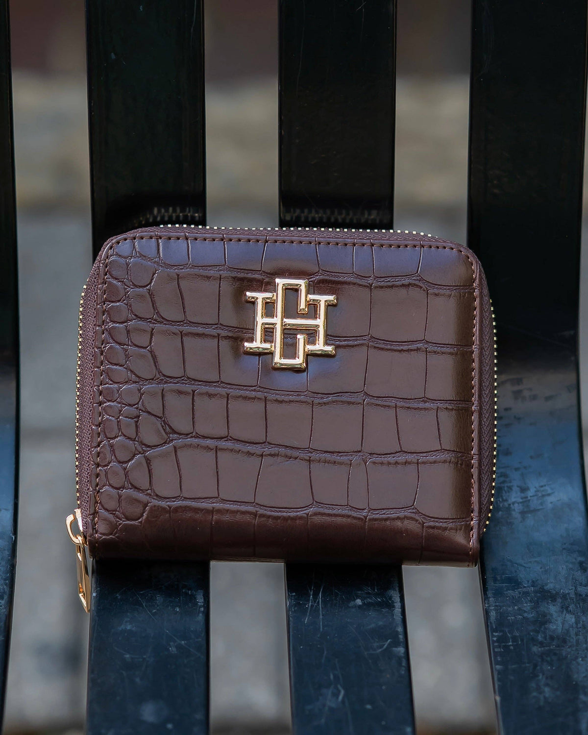 Caroline Hill Blakely Chocolate Croc Embossed Wallet