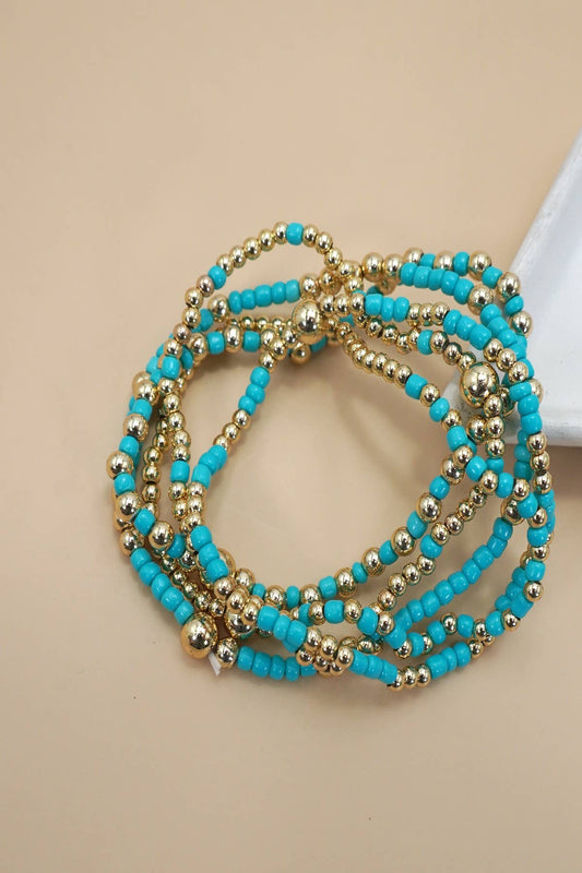 MULTI LAYER BALL CHAIN BEADED BRACELET Turquoise
