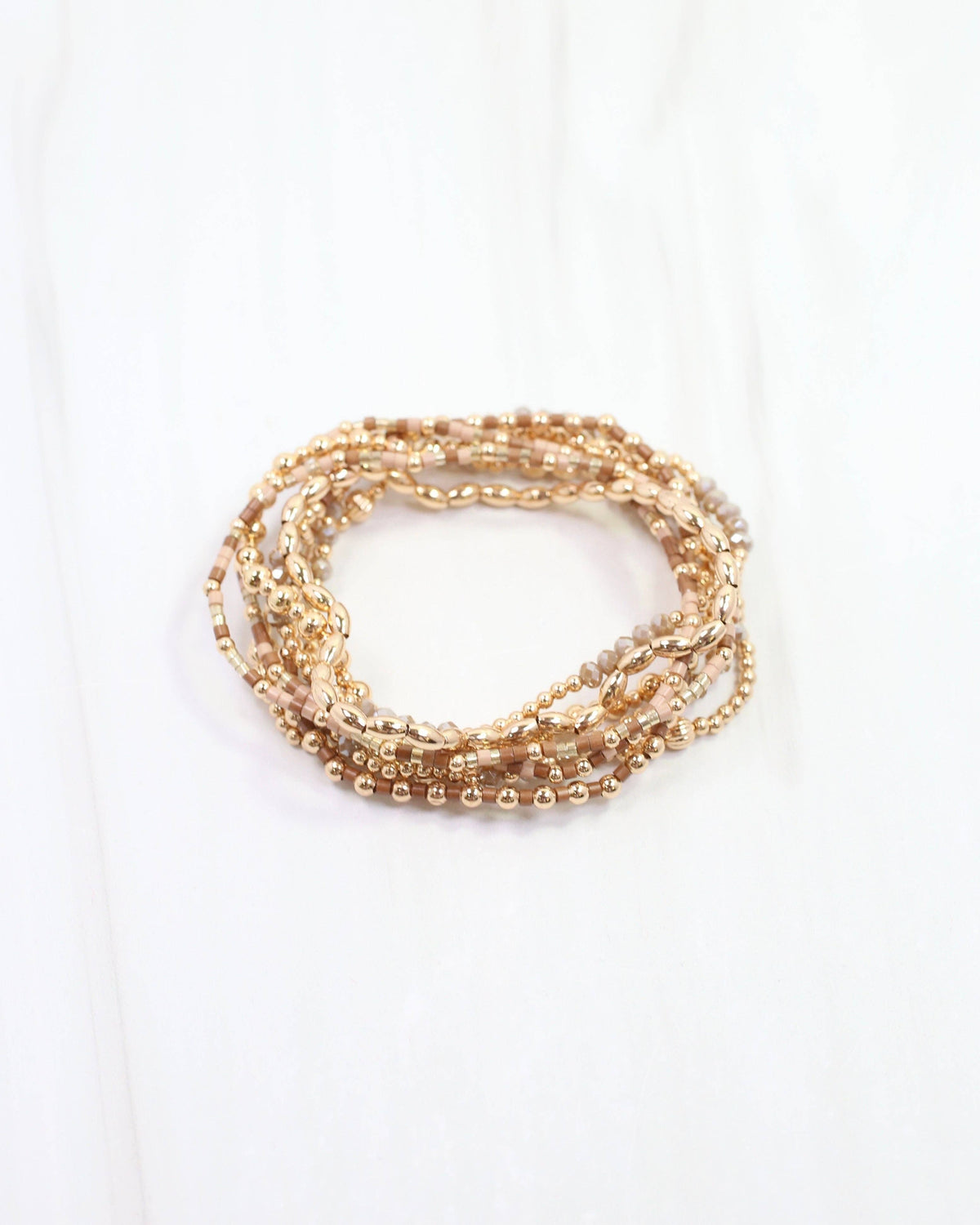 Caroline Hill Gabriela Natural & Gold Beaded Bracelet Stack