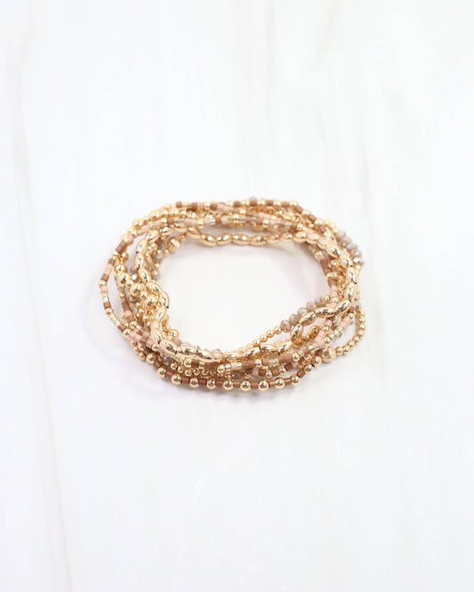 Caroline Hill Gabriela Natural & Gold Beaded Bracelet Stack