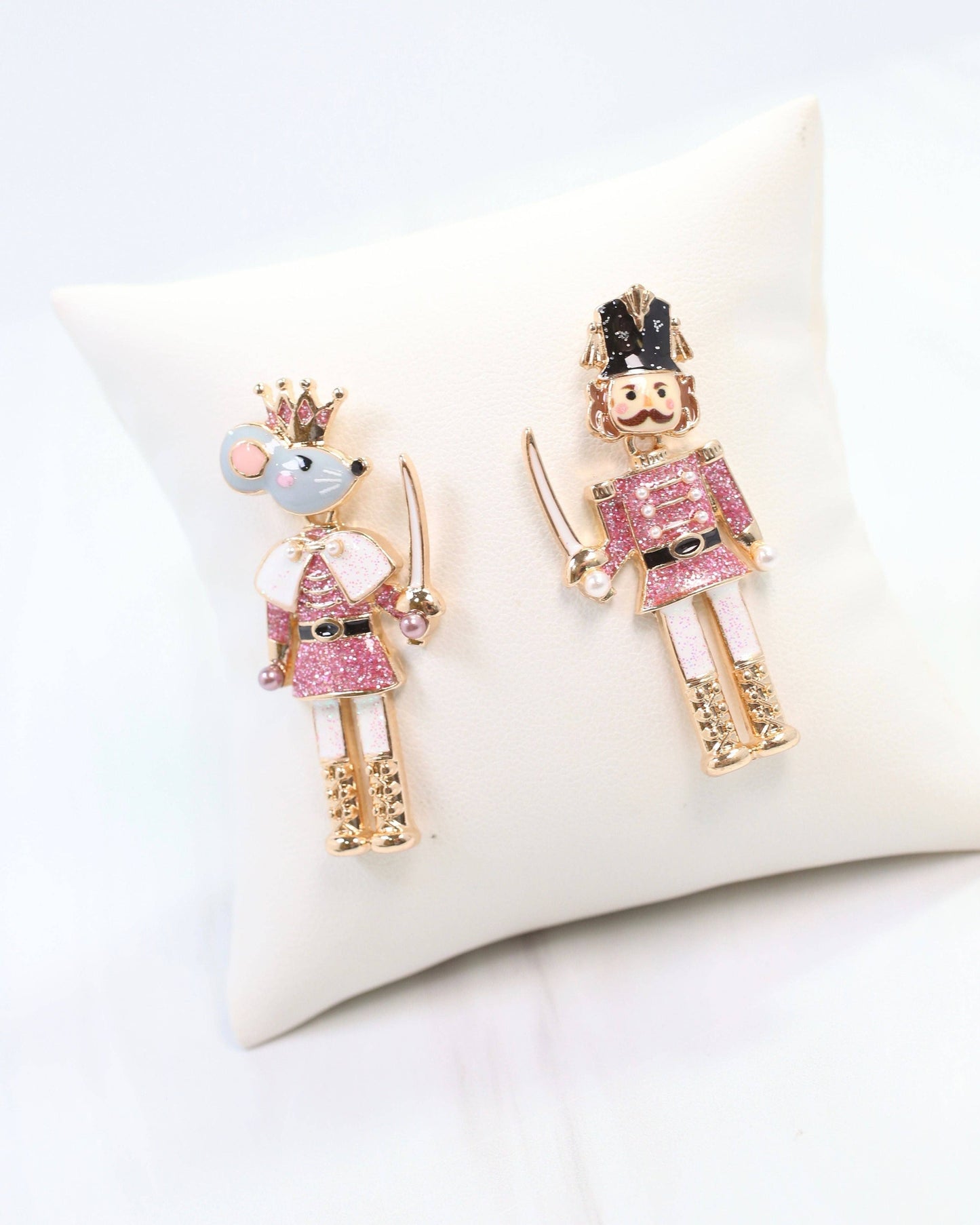 Caroline Hill Nutcracker King Dangle Earrings Pink Glitter Christmas