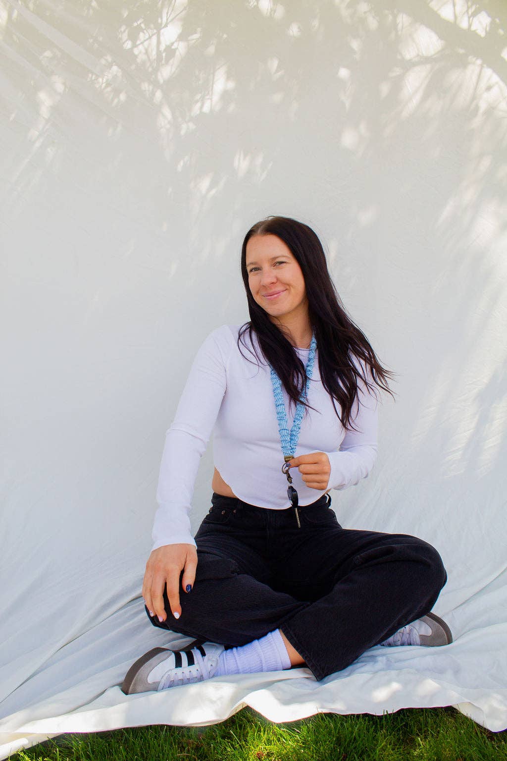 Andi Blue Striped Lanyard