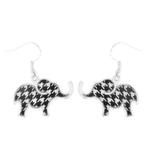 Houndstooth Elephant Dangle Earrings