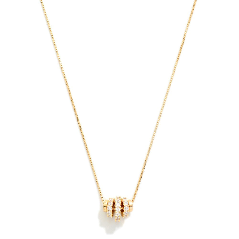 Dainty Box Chain Necklace Featuring Cubic Zirconia Studded Cog Bead Pendants - Gold