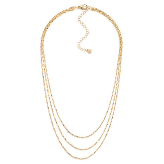 Layered Twisted Box Chain Link Necklace - Gold