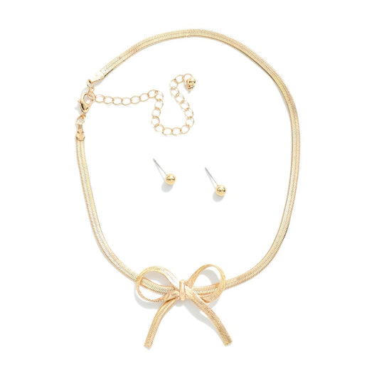 Herringbone Chain Bow Choker Necklace