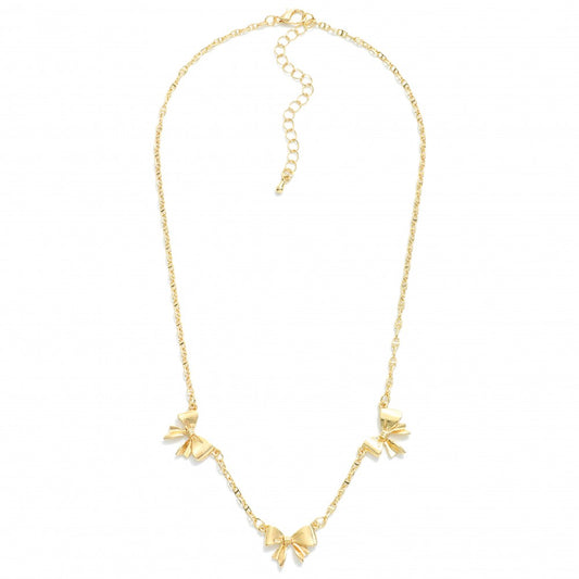 Anchor Chain Necklace Featuring Metal Bow Stations - Gold