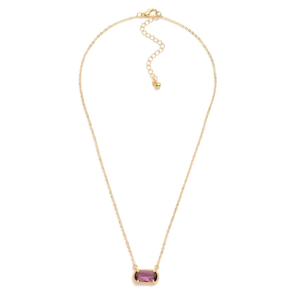Chain Link Necklace Featuring Glass Crystal Pendant - Purple