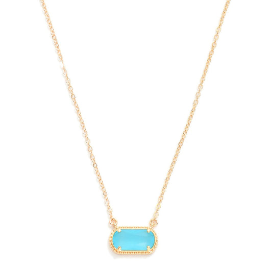 Chain Link Necklace Featuring Glass Crystal Pendant - Turquoise