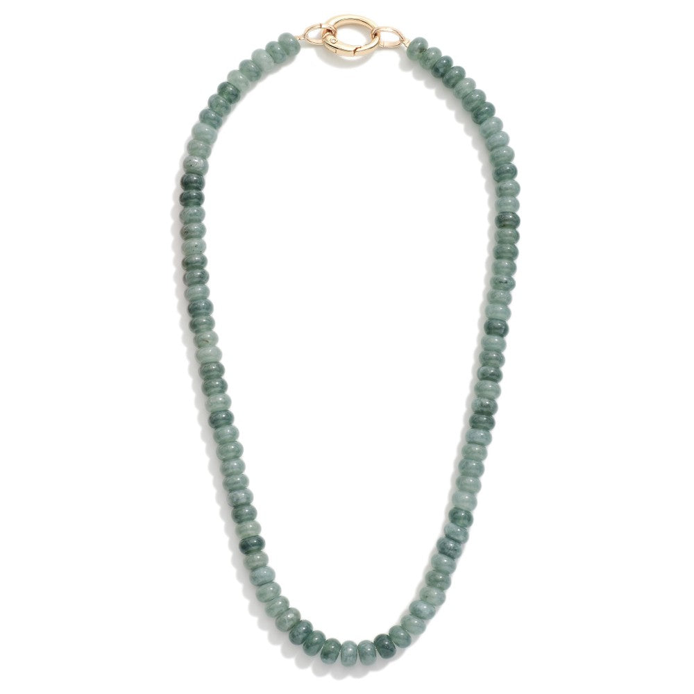 Candy Bead Beaded Necklace Featuring Gold Tone Beads - Dark Mint