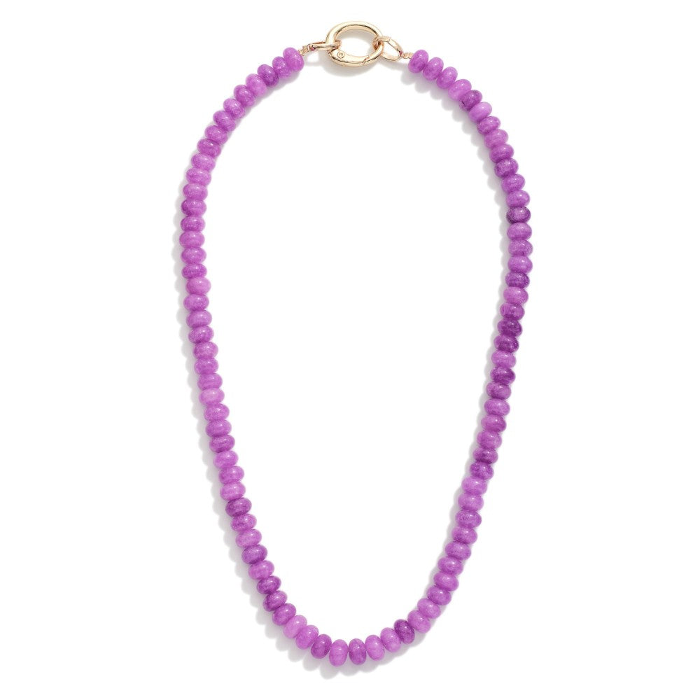 Candy Bead Beaded Necklace Featuring Gold Tone Beads - Purple