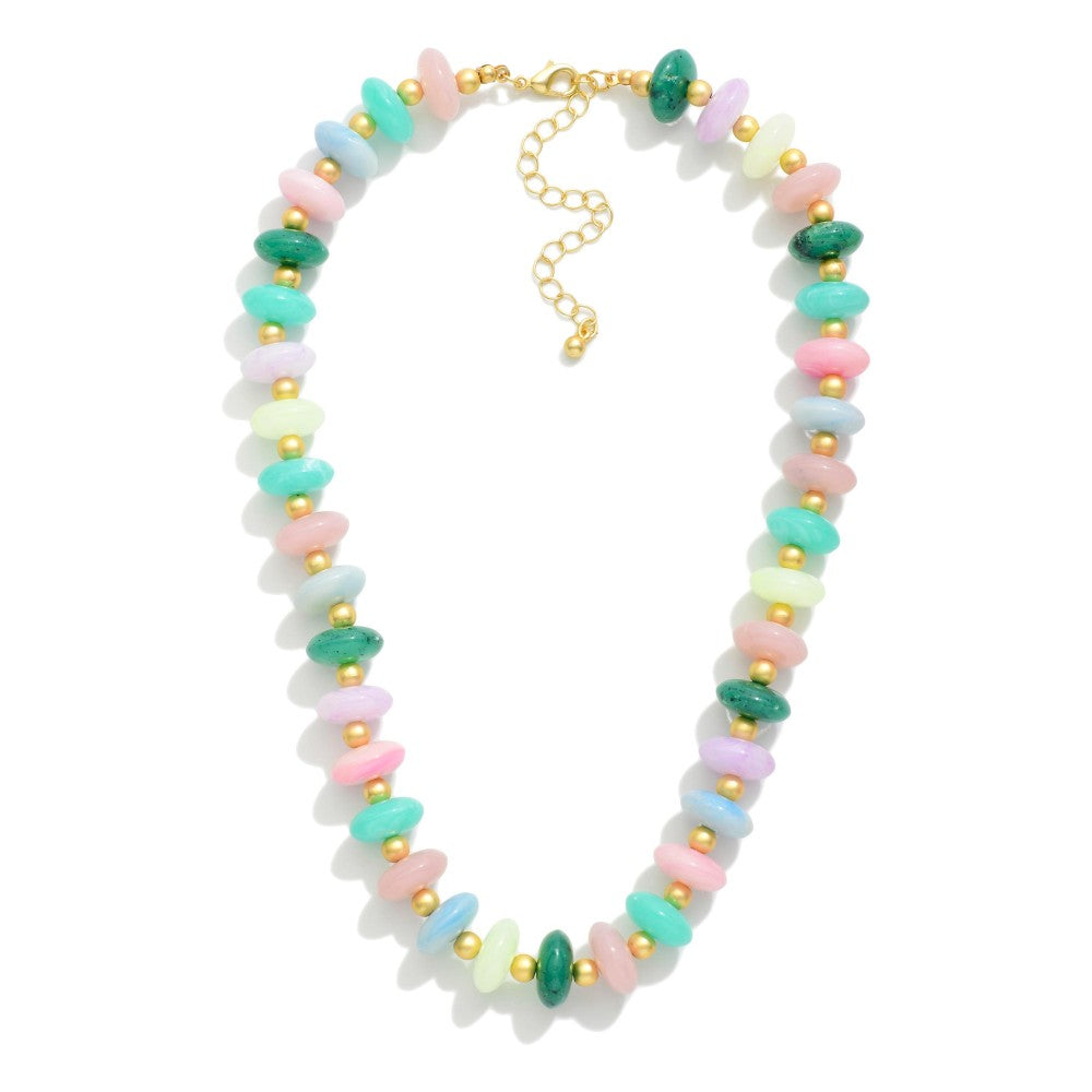 Candy Stone Beaded Necklace Featuring Gold Tone Ball Stations - Multi