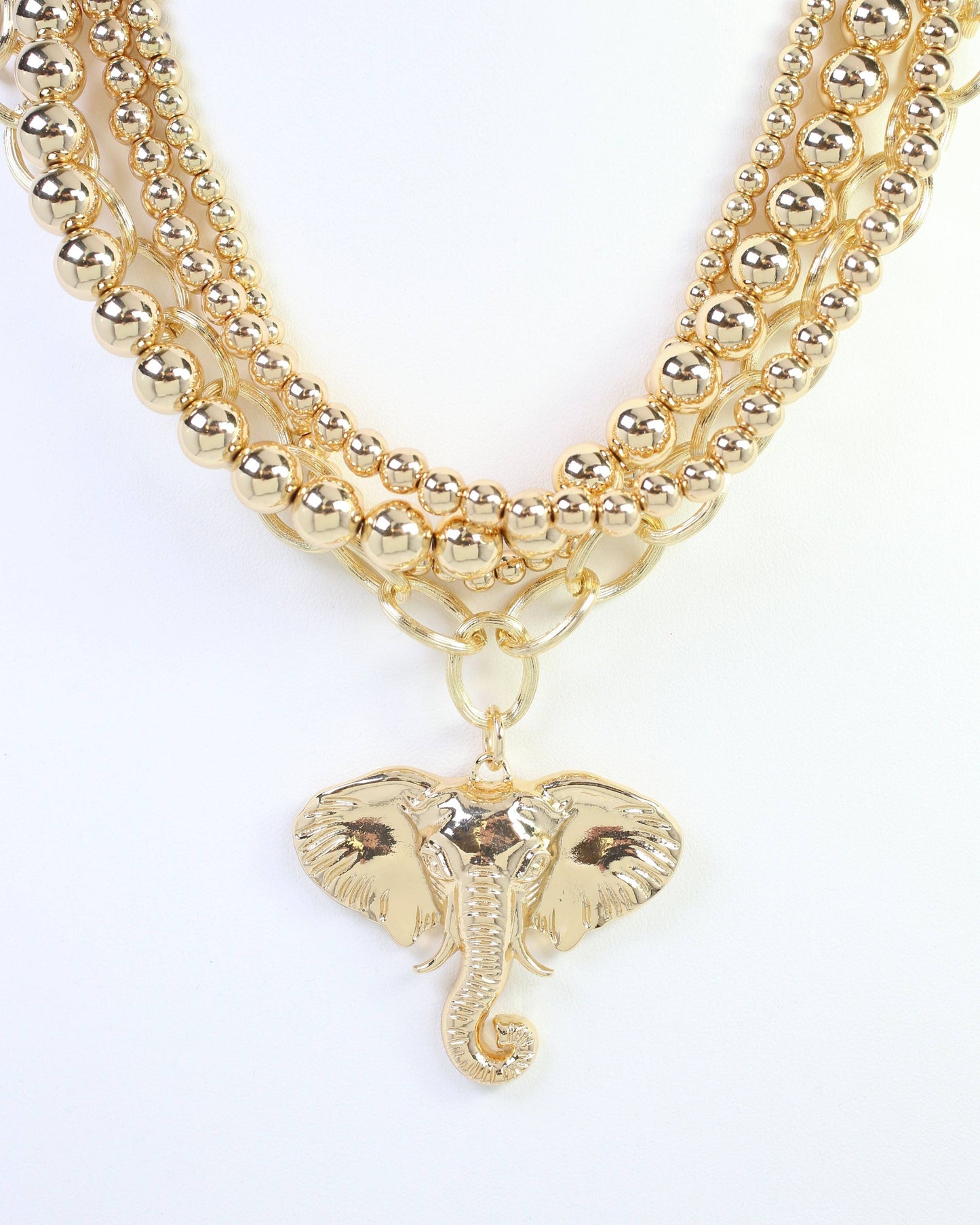 Caroline Hill Bree Beaded Layered Elephant Necklace Gold