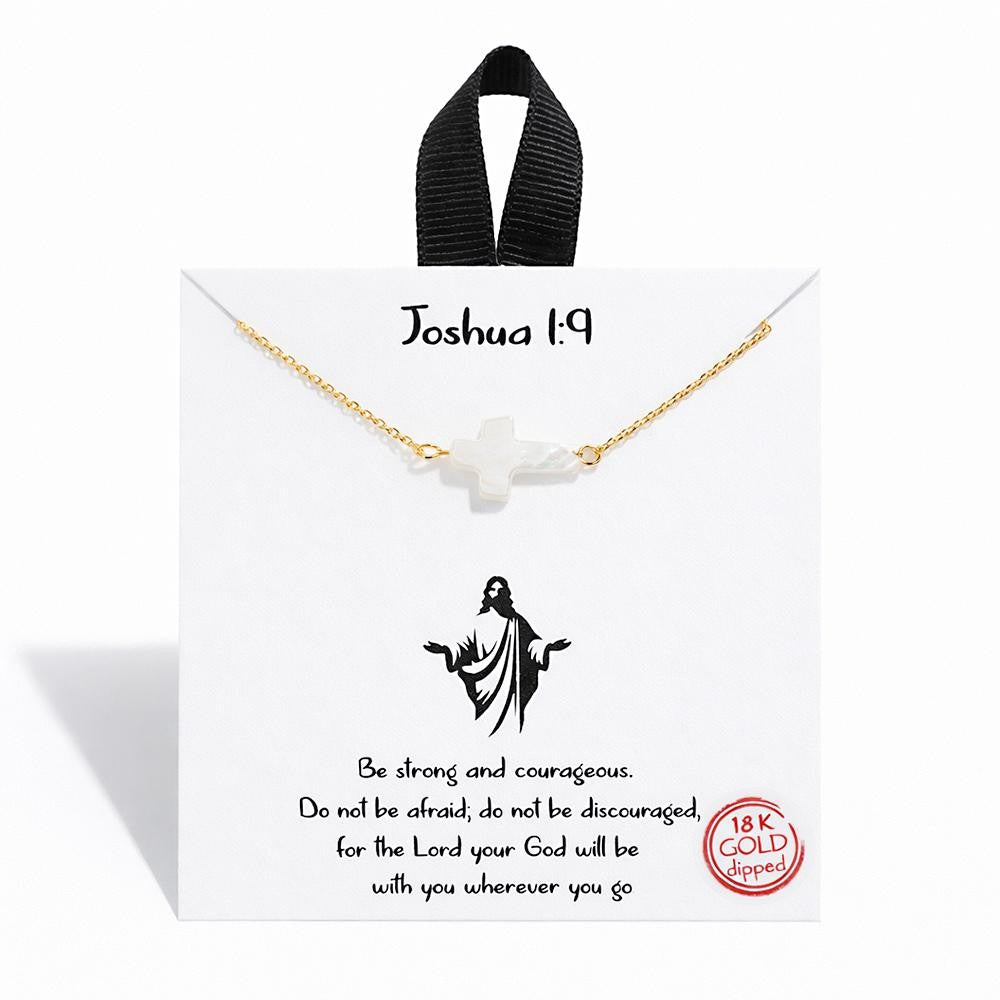 Dainty Chain Link Necklace Featuring Mother Of Pearl East West Cross Pendant