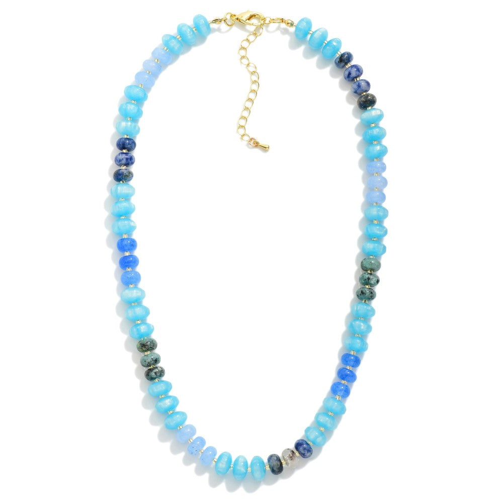 Stone & Disk Beaded Necklace - Blue