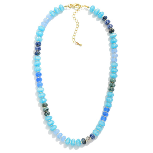 Stone & Disk Beaded Necklace - Blue