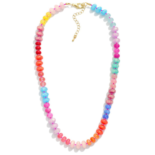 Stone & Disk Beaded Necklace - Multi
