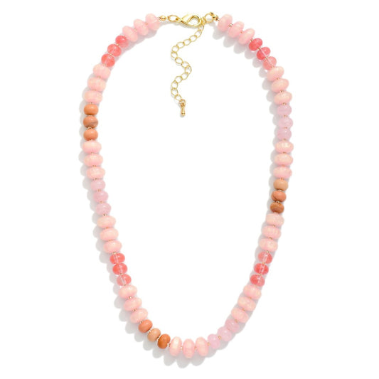 Stone & Disk Beaded Necklace - Pink