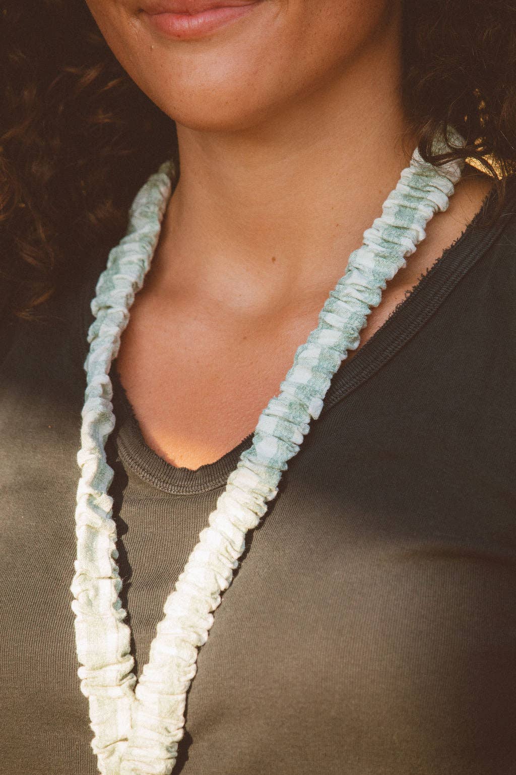 Andi Sage Gingham Lanyard