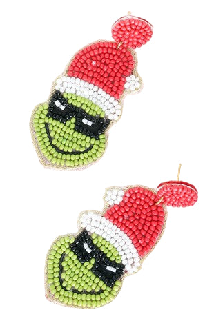 Christmas Santa Hat Grinch Bead Earrings