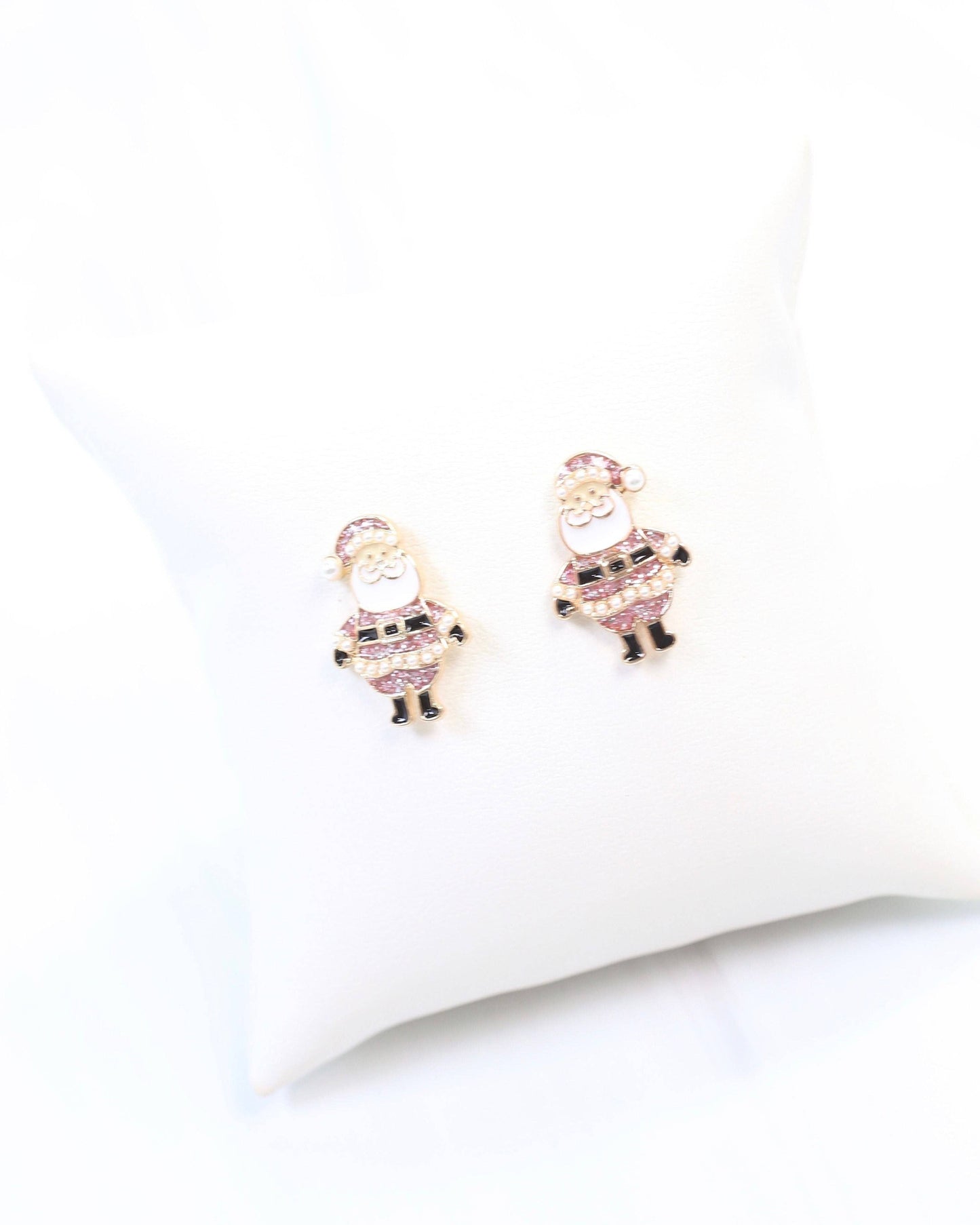 Caroline Hill Cheery Santa Stud Earrings Pink Glitter Christmas
