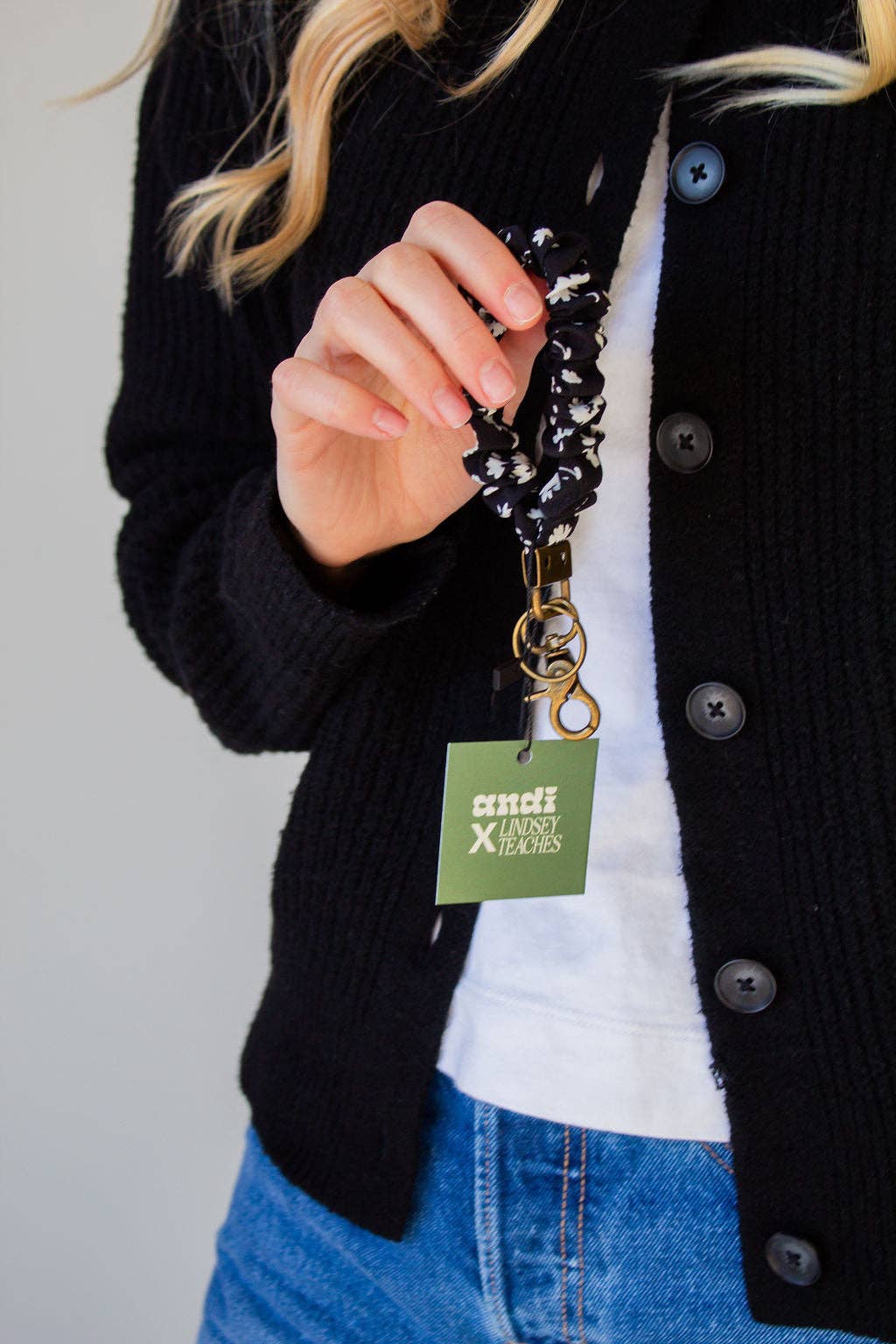 Andi Onyx Floral Black & White Scrunchie Keychain
