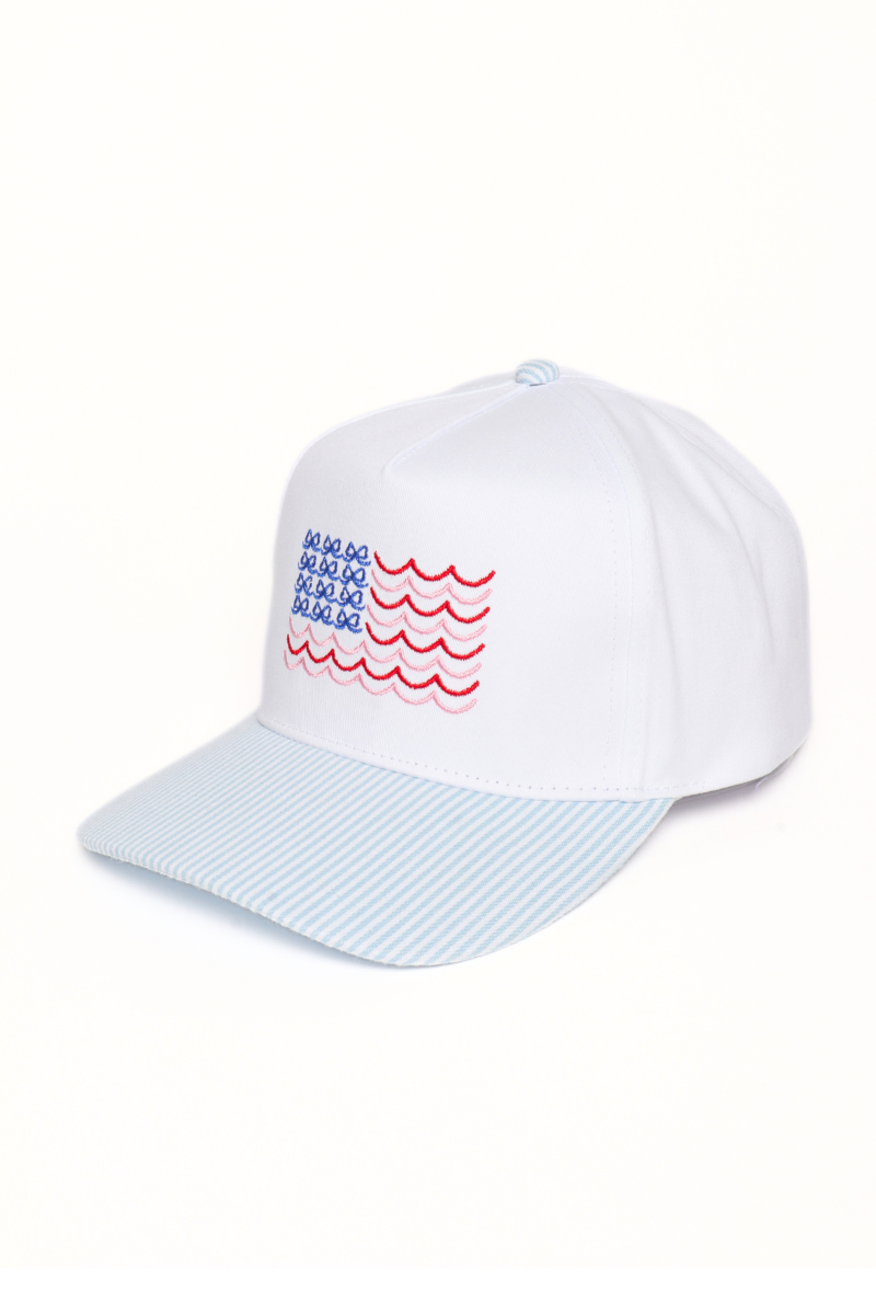 Americana USA Wave Flag Embroidered Adjustable Baseball Cap: Blue