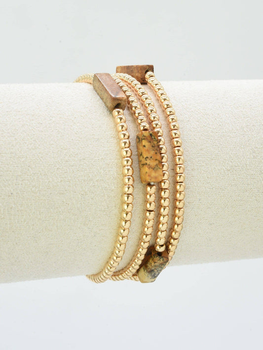 Brown & Gold Semi Precious Beaded Bracelet Stack Set of 4